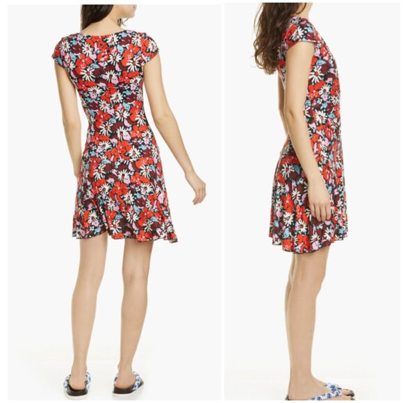 Free People Key to Your Heart Floral Mini Dress Ribbed Stretchy Bohemian size L - Picture 9 of 13
